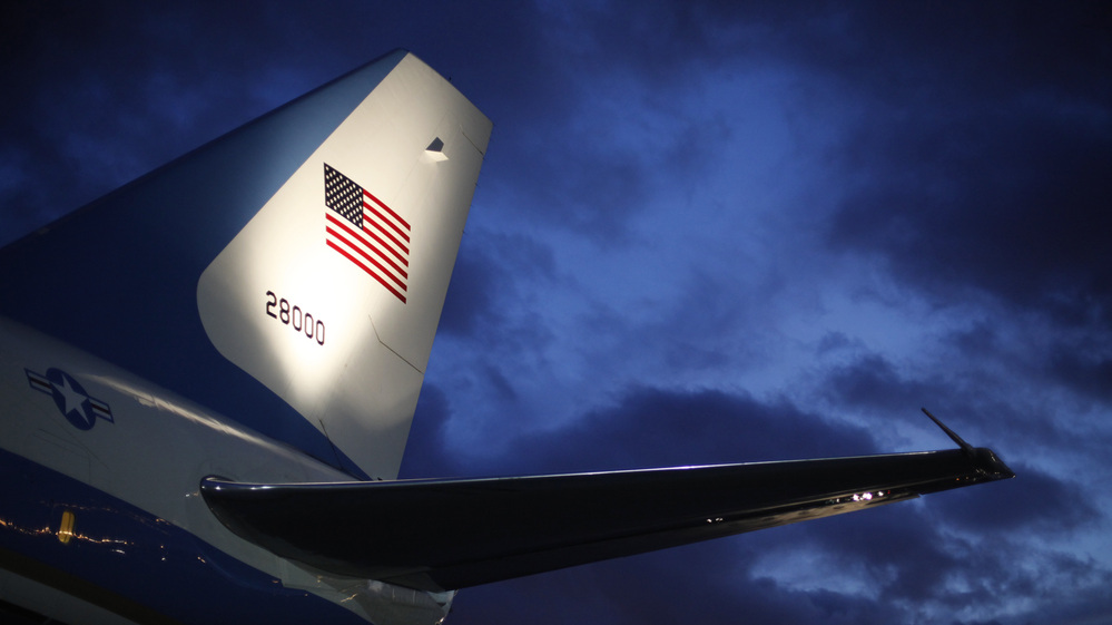 Air Force One is parked at John F. Kennedy International Airport before President Obama's July 30 departure from New York City, where he was attending a private fundraiser.