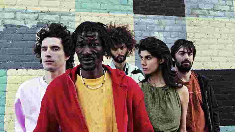Forced into exile from Sierra Leone, Janka Nabay (left of center) now makes his mysterious, mesmerizing music in Brooklyn.