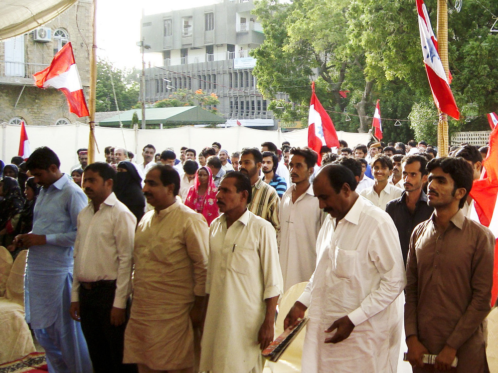 Crowds of Sindhi nationalists hold an anti-China rally in Karachi on Aug. 9. Local activists have called for a boycott of Chinese-made products.