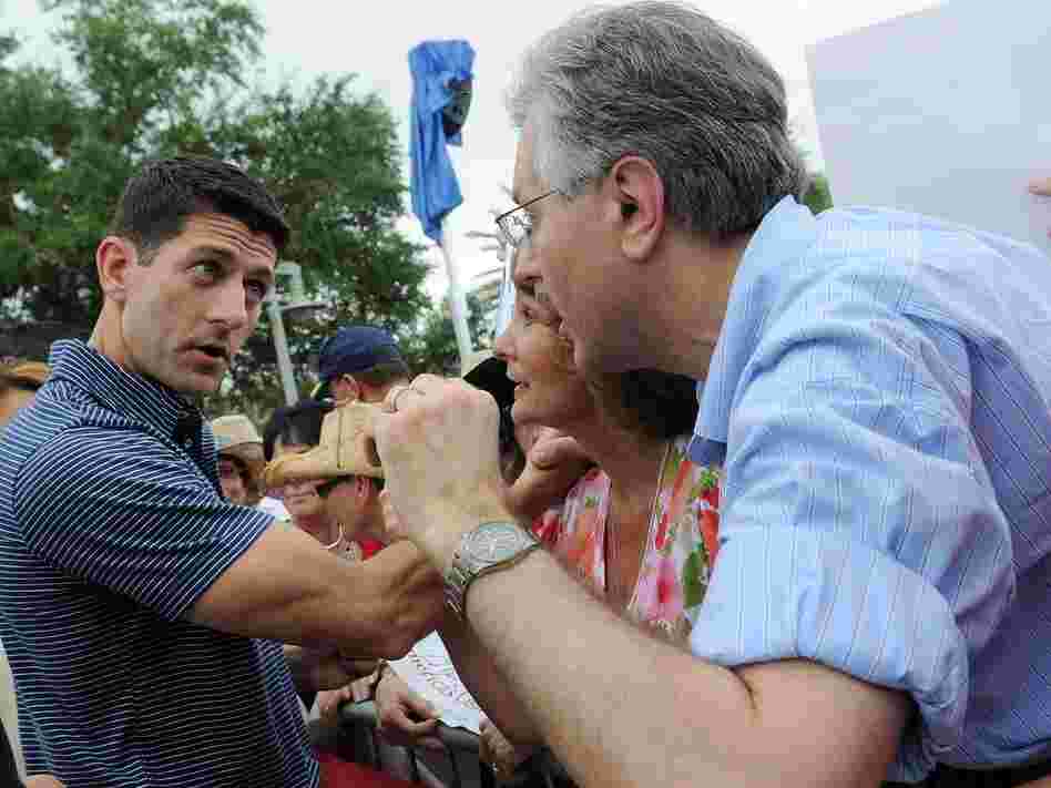 Republican Vice Presidential candidate Paul Ryan greets supporters during the Victory Rally in Florida at Town Square, Lake Sumter Landing on August 18, 2012 in The Villages, Florida.