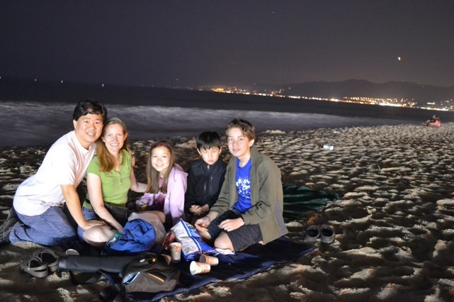 David Oh, wife Bryn and his children Braden, 13, Ashlyn, 10, and Devyn, 8, picnic in Santa Monica beach at about 1 a.m.