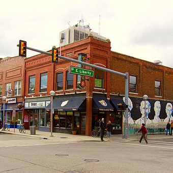 The Dangerous Streets Of ... Ann Arbor? Harry Dolan sets his David Loogan crime series in the university town of Ann Arbor, Mich., which is also home to Borders' flagship book store (right of mural), a now-empty writers landmark.