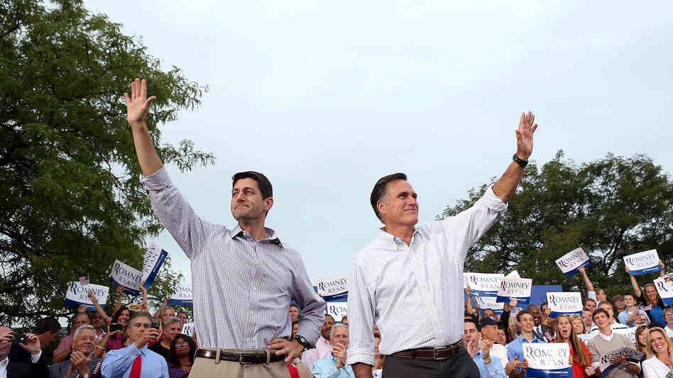 Paul Ryan and Mitt Romney campaign in Waukesha, Wis., on Aug. 12, the day after Romney made the Wisconsin congressman his vice presidential running mate.