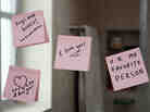 Love notes stuck on a mirror.