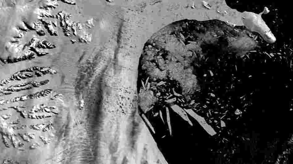 The Larsen B ice shelf, a large floating ice mass on the eastern side of the Antarctic Peninsula, shattered and separated from the continent 10 years ago. A NASA satellite captured the event in this image from Feb. 23, 2002. The 650 foot-thick, 1,250-square-mile ice shelf had existed since the last ice age. The Larsen B ice shelf, a large floating ice mass on the eastern side of the Antarctic Peninsula, shattered and separated from the continent 10 years ago. A NASA satellite captured the event in this image from Feb. 23, 2002. The 650 foot-thick, 1,250-square-mile ice shelf had existed since the last ice age.