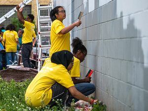 Preparing a wall for a mural. Preparing a wall for a mural.