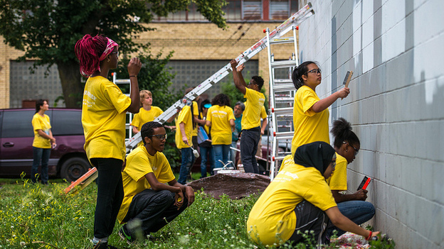 Preparing a wall for a mural. (Courtesy of MPTA)