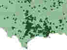 A map that shows where West Nile cases have been reported. Note that areas shaded white have seen no virus activity.