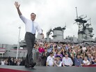 Mitt Romney, the presumptive Republican presidential candidate, arrives to announce his choice of running mate aboard the U.S.S. Wisconsin in Norfolk, Va., on Aug. 11. Mitt Romney, the presumptive Republican presidential candidate, arrives to announce his choice of running mate aboard the U.S.S. Wisconsin in Norfolk, Va., on Aug. 11.