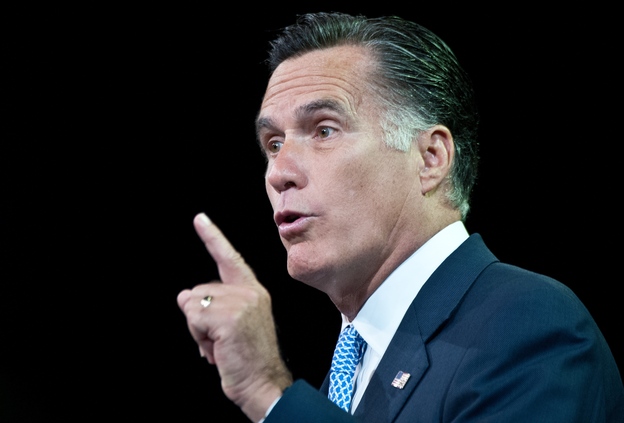 Republican presidential candidate Mitt Romney addresses the NAACP annual convention in Houston, Texas in July.