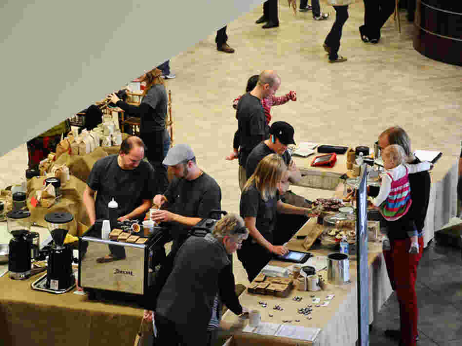 Serving coffee at A 2nd Cup.