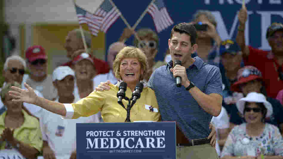Republican vice presidential candidate Paul Ryan campaigns with his mother, Betty Ryan Douglas, on Saturday in The Villages, Fla. The Mitt Romney campaign has created an ad from the event.