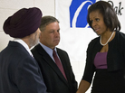 First lady Michelle Obama greets Sikh temple secretary of the board of trustees Kulwant Singh Dhaliwal, left, and Oak Creek, Wis. First lady Michelle Obama greets Sikh temple secretary of the board of trustees Kulwant Singh Dhaliwal, left, and Oak Creek, Wis.