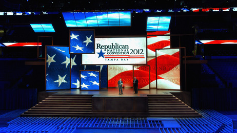 Republican National Committee officials unveiled the stage inside the Tampa Bay Times Forum this week ahead of the Republican National Convention, which may or may not begin Monday. Republican National Committee officials unveiled the stage inside the Tampa Bay Times Forum this week ahead of the Republican National Convention, which may or may not begin Monday.