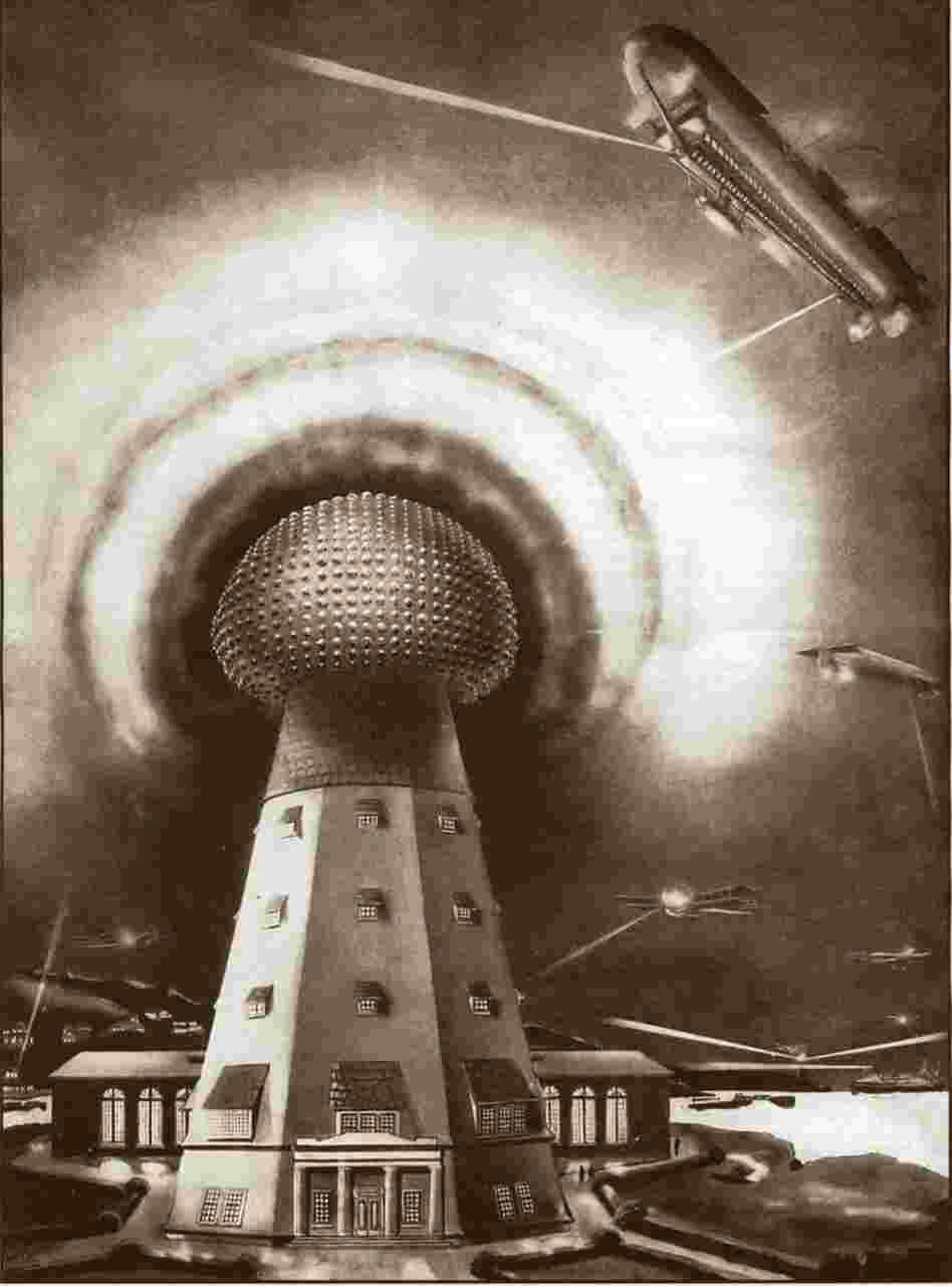 Wardenclyffe, Tesla's lab on Long Island, was supposed to be his crowning achievement. Behind it, he wanted to build a 187-foot tower he could use to transmit messages and pictures wirelessly. Frank R. Paul drew this illustration of the tower, which was never completed.