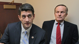 As congressional colleagues, Rep. Todd Akin (right) and Rep. Paul Ryan have co-sponsored anti-abortion legislation. They're seen here before a press conference on Ryan's budget proposal on Apr. 5, 2011.