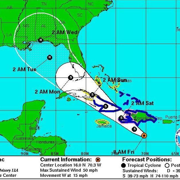 The forecast as of 8 a.m. ET Friday on where Isaac is likely to go.