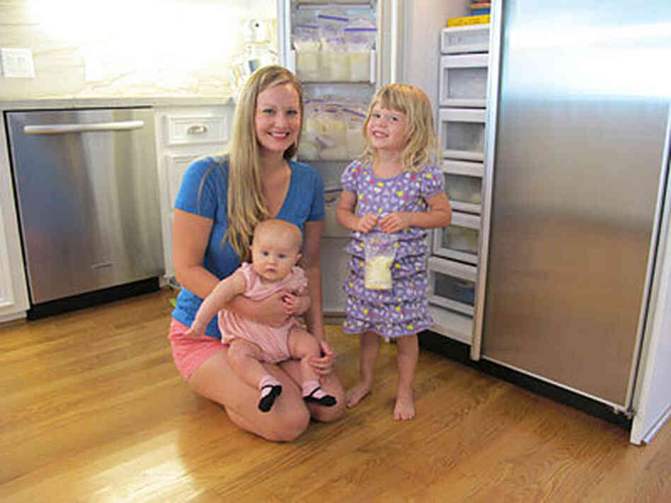 Ashley Beecher, 29, and her daughters Annie (on lap) and Charlie. After feeding Annie, Beecher donates her extra supply to the human milk bank at Texas Children's Hospital. Ashley Beecher, 29, and her daughters Annie (on lap) and Charlie. After feeding Annie, Beecher donates her extra supply to the human milk bank at Texas Children's Hospital.