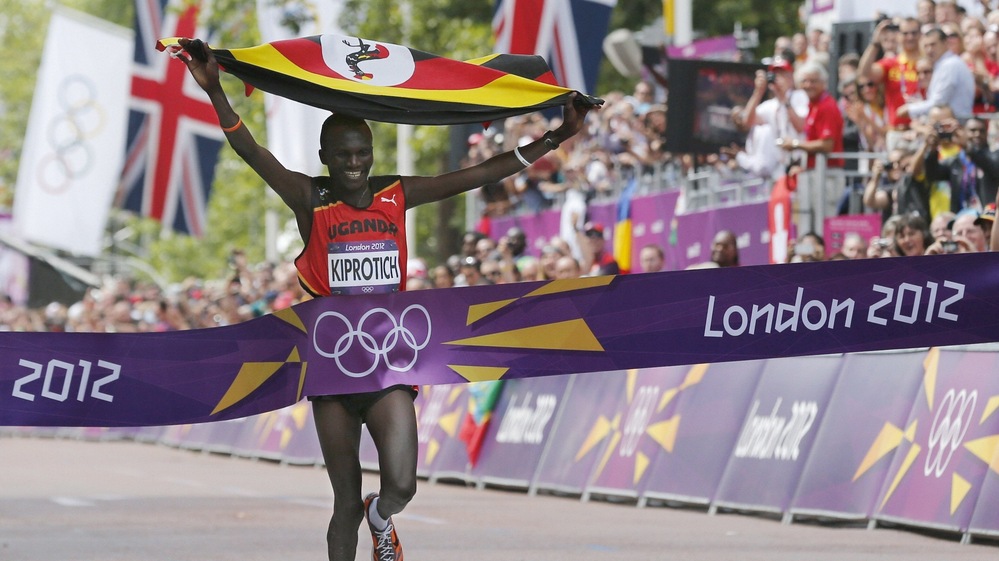 Uganda's Stephen Kiprotich wins the gold medal in the men's marathon at the 2012 London Olympics. As the impoverished country's second gold medalist in 40 years, Kiprotich became an instant national hero.