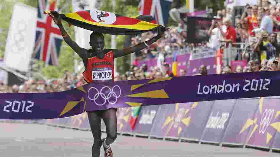 Uganda's Stephen Kiprotich wins the gold medal in the men's marathon at the 2012 London Olympics. As the impoverished country's second gold medalist in 40 years, Kiprotich became an instant national hero.