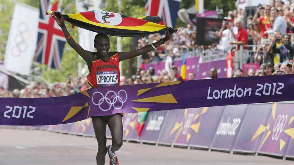 Uganda's Stephen Kiprotich wins the gold medal in the men's marathon at the 2012 London Olympics. As the impoverished country's second gold medalist in 40 years, Kiprotich became an instant national hero.