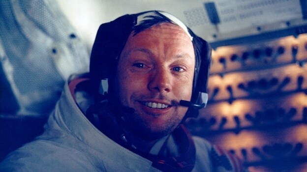 Armstrong in the lunar module after the historic moonwalk. (NASA)