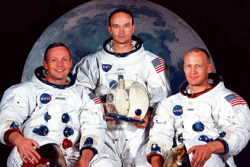 This May 1969 file photo shows the astronaut crew of the Apollo 11 lunar landing mission (left to right): Armstrong, commander; Michael Collins, command module pilot; and Edwin E. Aldrin Jr., lunar module.