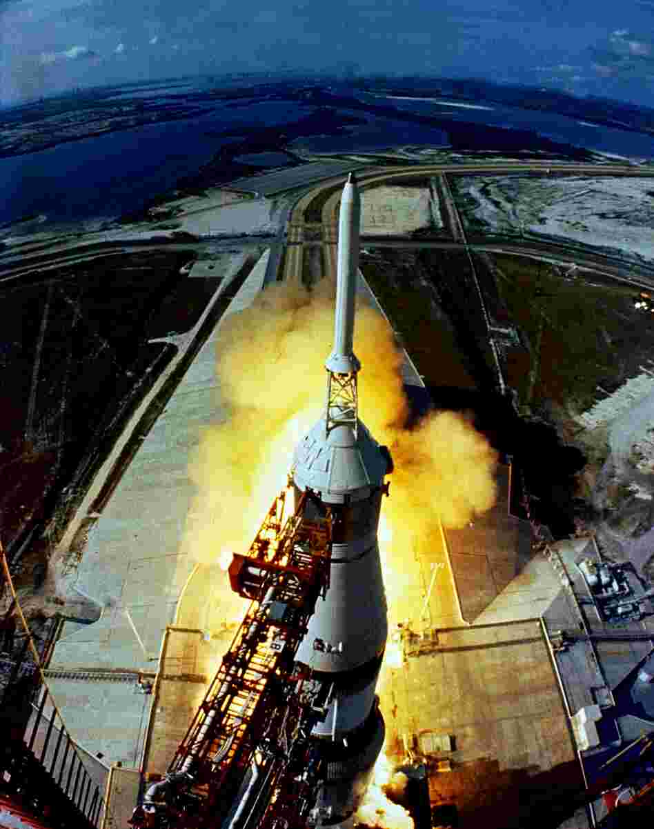 The huge, 363-foot tall Apollo 11 Spacecraft is launched from Kennedy Space Center July 16, 1969. 