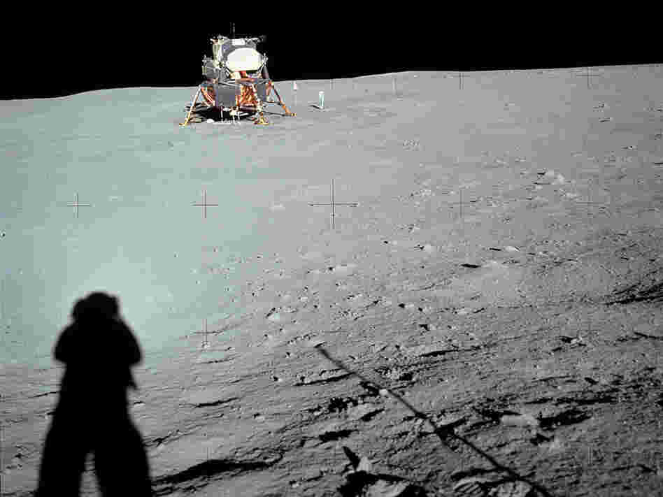 Neil Armstrong casts a shadow in a photograph he took of the lunar lander Eagle near the end of his historic moonwalk.
