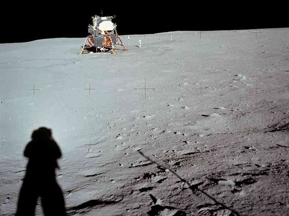 Neil Armstrong casts a shadow in a photograph he took of the lunar lander Eagle near the end of his historic moonwalk.