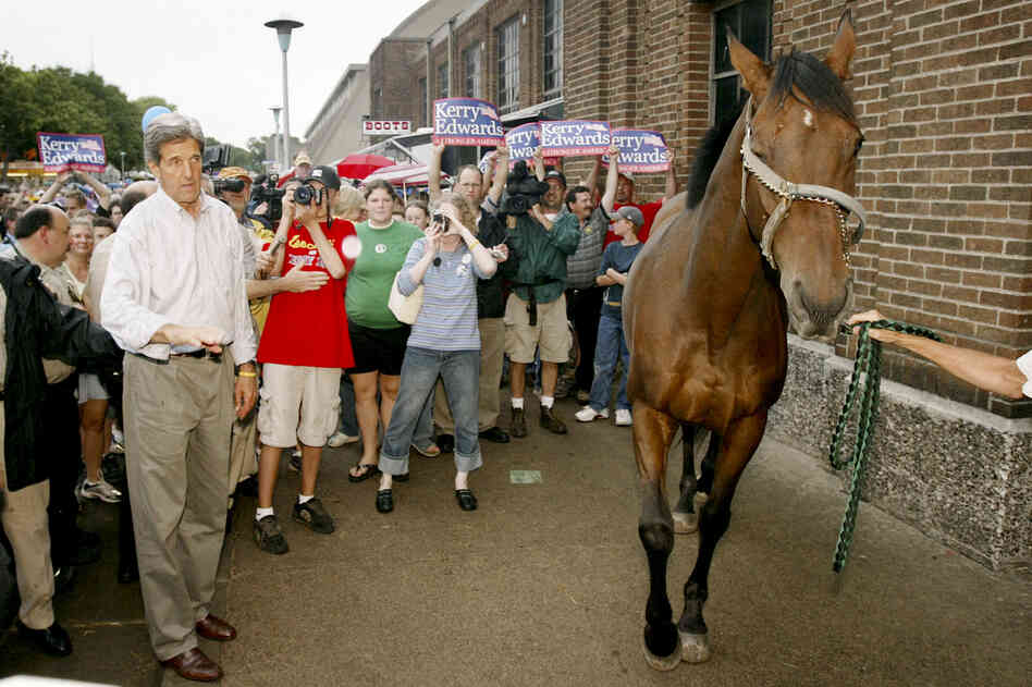 While visiting the Minnesota State Fair in Saint Paul in 2004, Democratic presidential candidate John Kerry had to avoid a spooked horse.