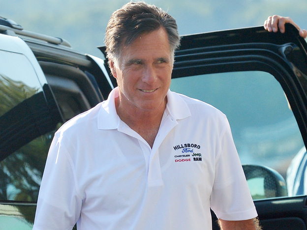 Mitt Romney arrives at Brewster Academy to make preparation for the Republican National Convention (RNC) in Wolfeboro, New Hampshire, on August 26, 2012.