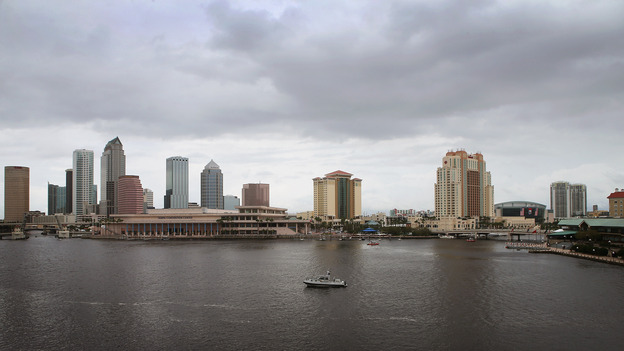 A police boat patrols the waterways in the downtown area Monday in Tampa, Fla., site of the Republican National Convention.