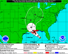 The projected track of Tropical Storm Isaac. The projected track of Tropical Storm Isaac.