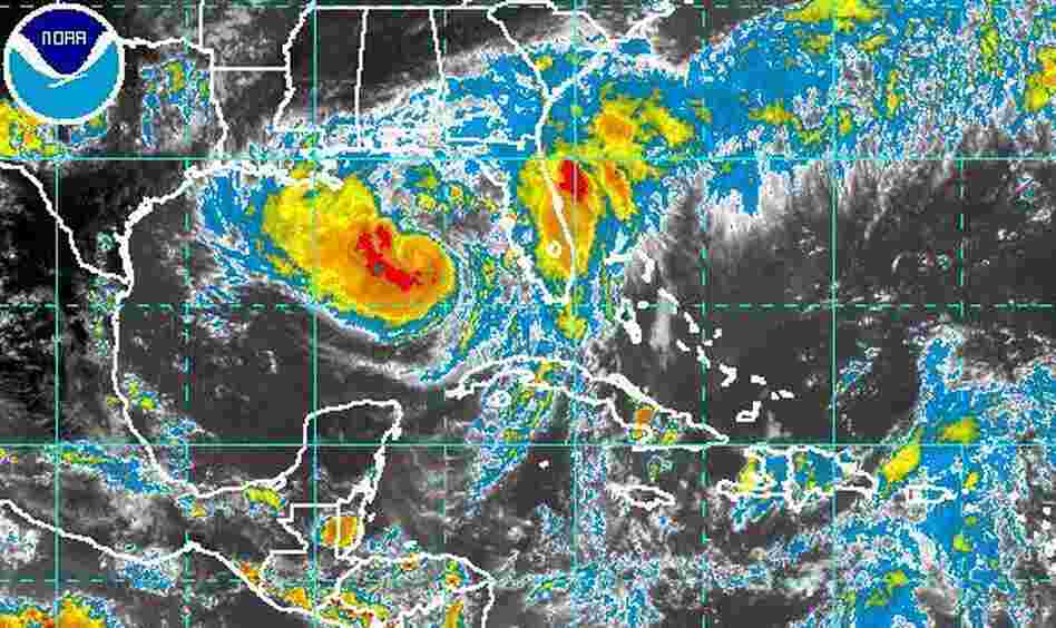 A satellite view of Isaac churning in the Gulf of Mexico.