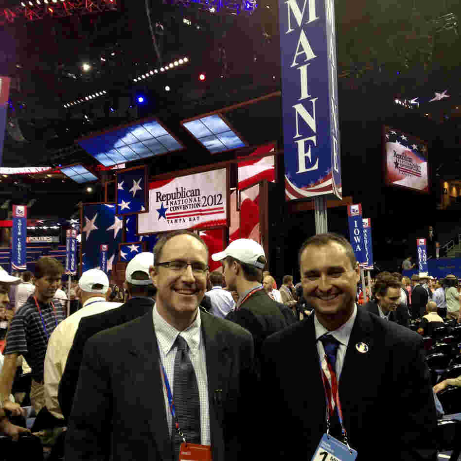 Maine delegates Ron Morrell (left) and state representative Aaron Libby support Ron Paul.