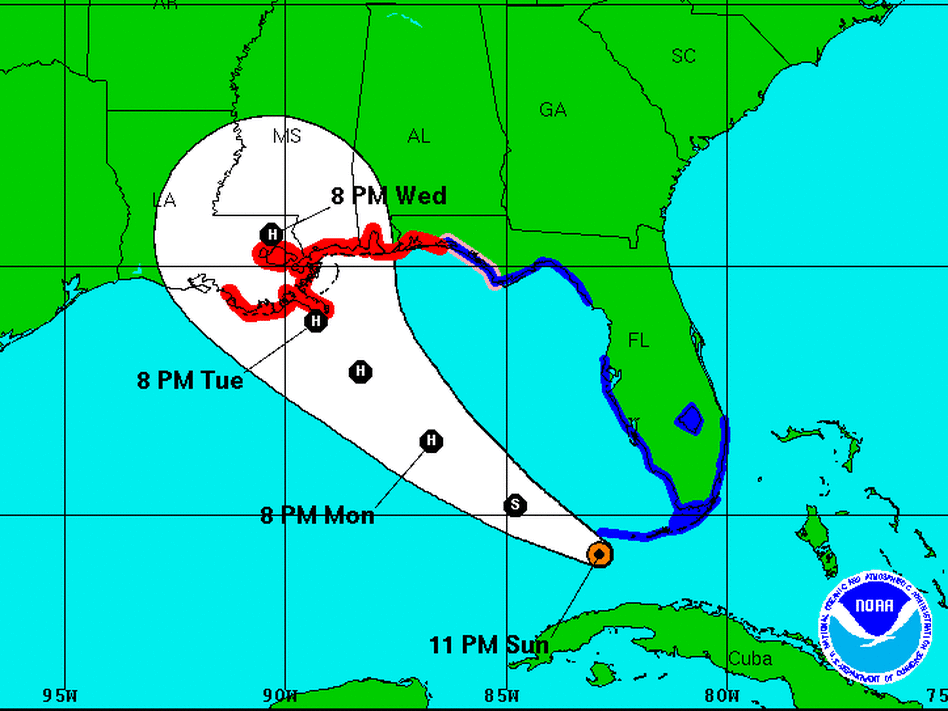 The National Hurricane Center's track forecast for Isaac.