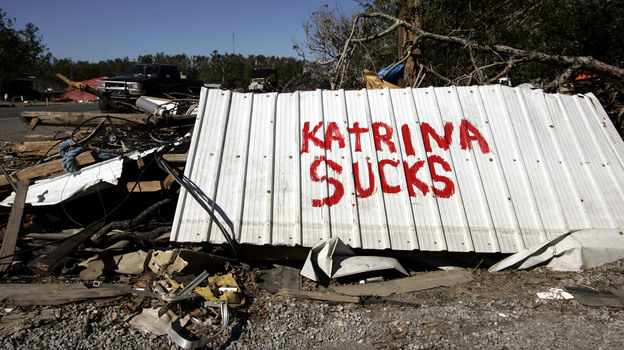 A sign was displayed on a highway near New Orleans in the wake of Hurricane Katrina in 2005. (AP)
