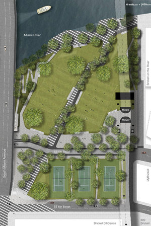 A site plan Brickell Green Space commissioned of the park it hopes to see built in downtown Miami. The space would include tennis courts, open fields and a jogging loop. A site plan Brickell Green Space commissioned of the park it hopes to see built in downtown Miami. The space would include tennis courts, open fields and a jogging loop.