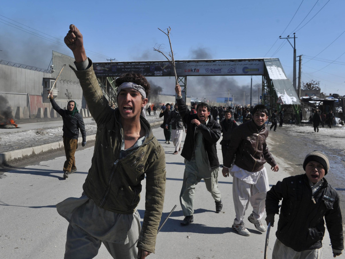 In Kabul in February, demonstrators shouted anti-American slogans, protesting the burning of Qurans.