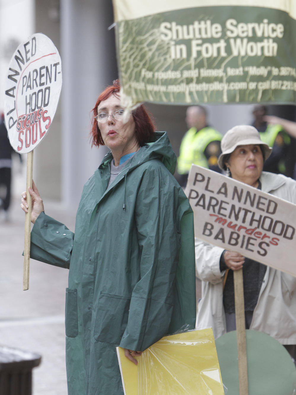 Abortion-rights opponents outside a Planned Parenthood of North Texas event in Fort Worth in February. The 5th Circuit Court of Appeals has ruled that Texas can defund Planned Parenthood clinics because the organization provides abortions.