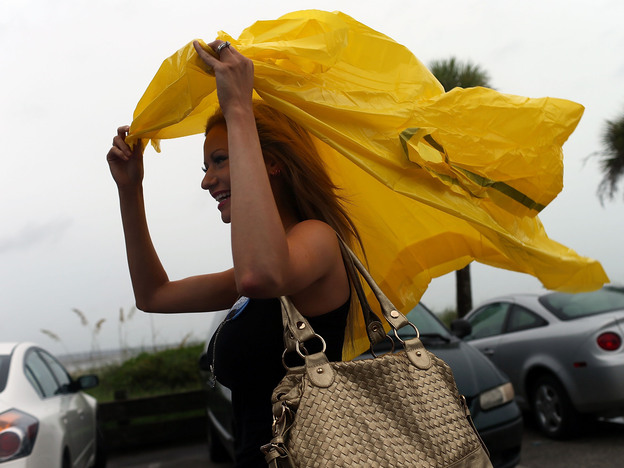Republican Rachel Bolch Thach held tight to her poncho  Sunday in Tampa.