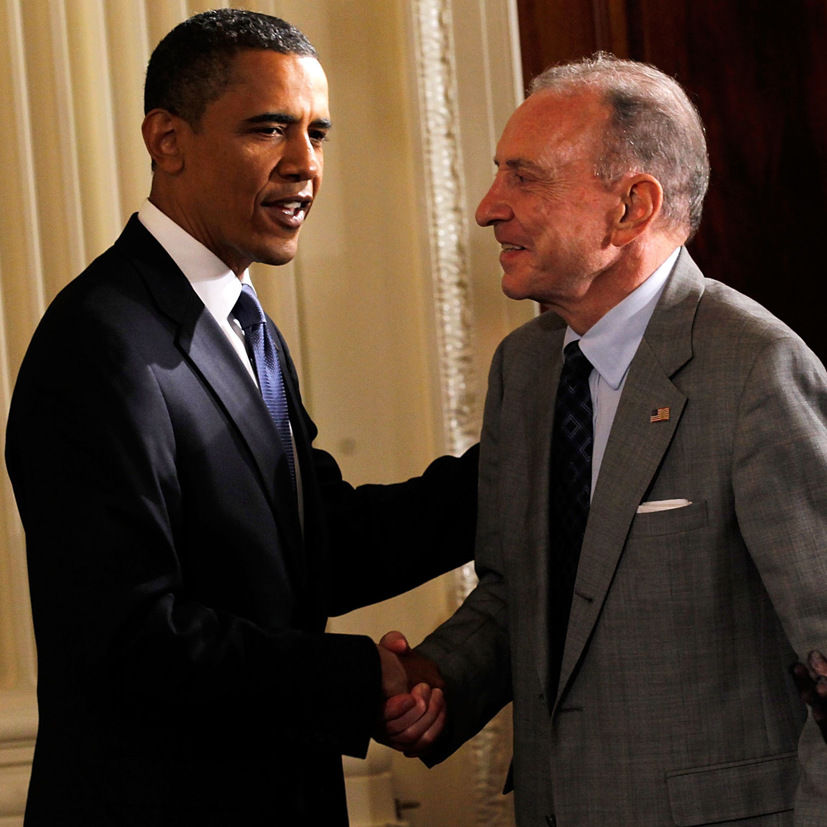 President Obama greets Sen. Arlen Specter at a reception in honor of Jewish American Heritage Month. After 44 years as a Republican, Specter switched parties in 2009.