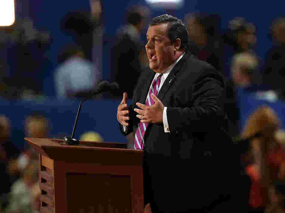 New Jersey Gov. Chris Christie delivers the keynote address at the Republican National Convention in Tampa, Fla. Tuesday.