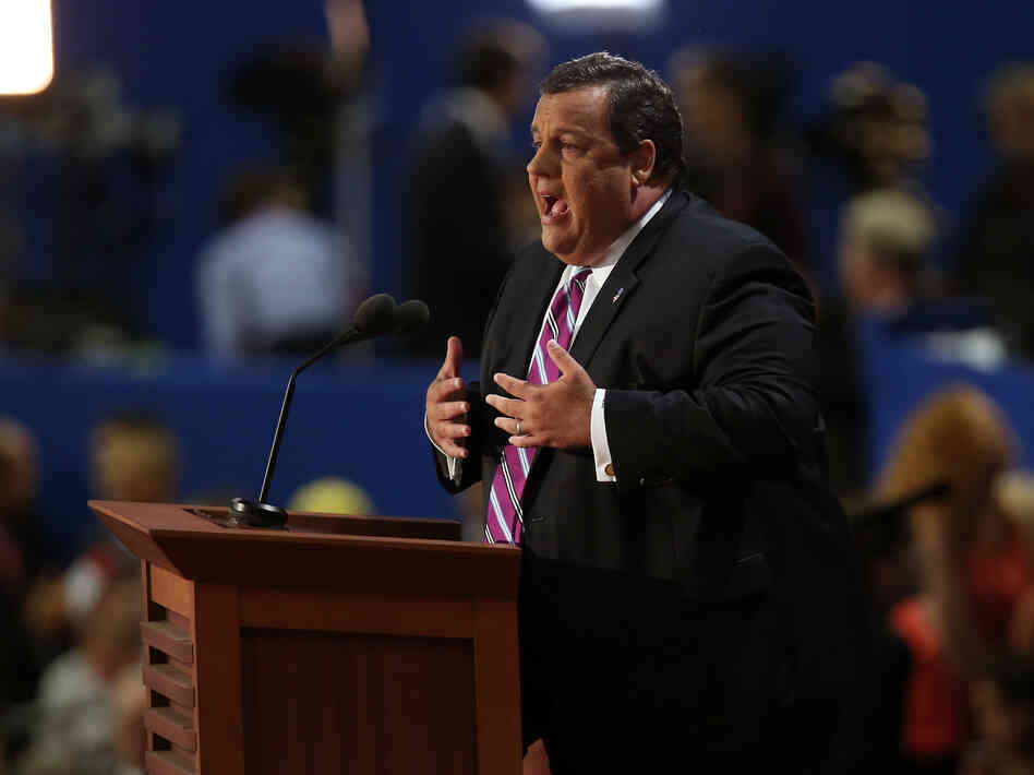 New Jersey Gov. Chris Christie delivers the keynote address at the Republican National Convention in Tampa, Fla. Tuesday.