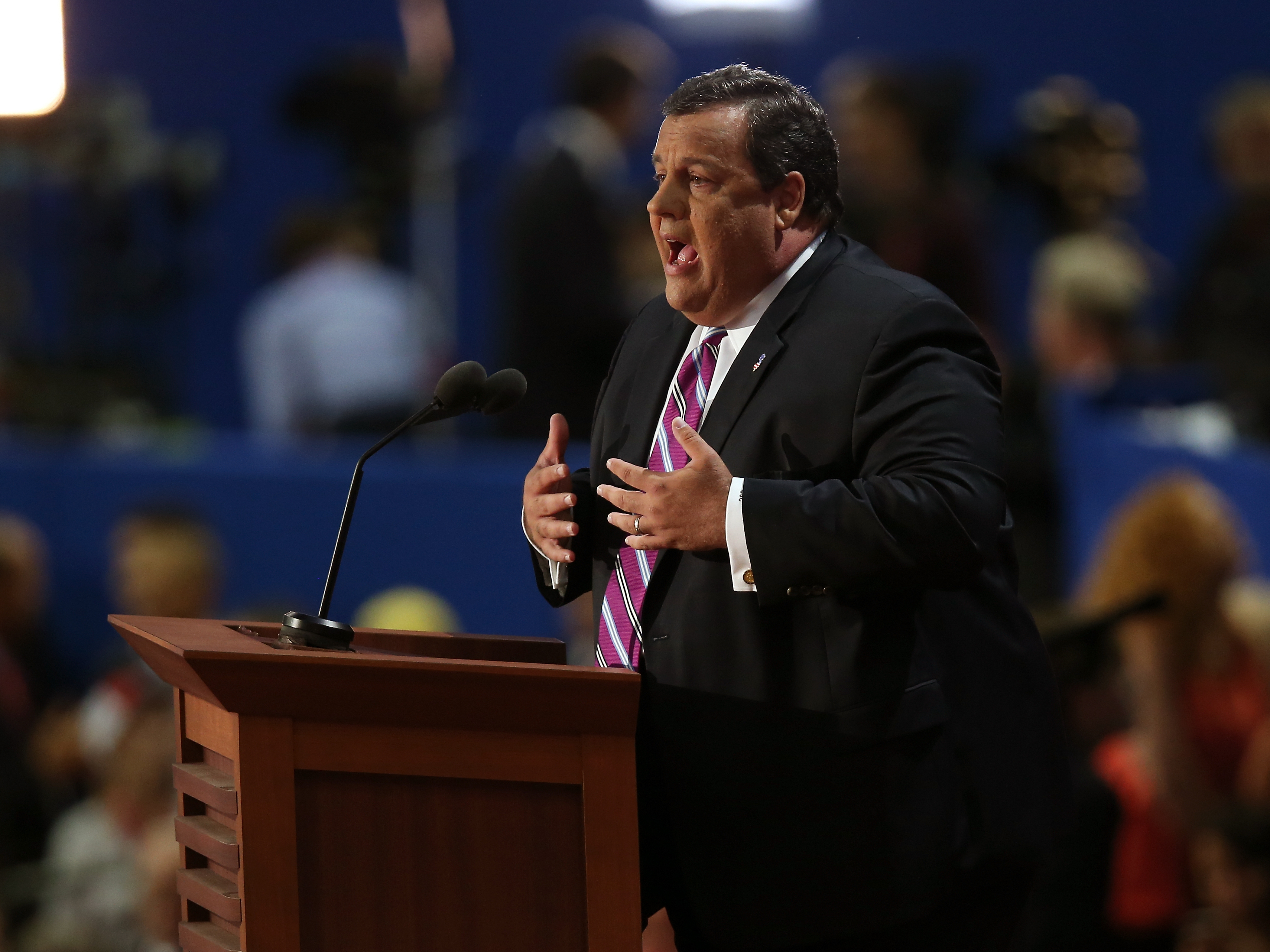 New Jersey Gov. Chris Christie delivers the keynote address at the Republican National Convention in Tampa, Fla. Tuesday. (Image credit: Getty Images)