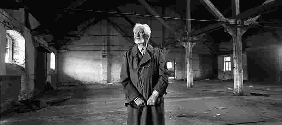 Toman Brod, born in 1929, in a World War II vintage rail building ... from where he was deported, Prague, June 2012.