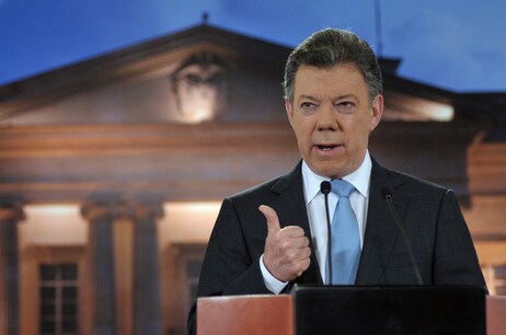 Colombian President Juan Manuel Santos delivering a speech to the nation at Narino Palace in Bogota. Colombian President Juan Manuel Santos delivering a speech to the nation at Narino Palace in Bogota.
