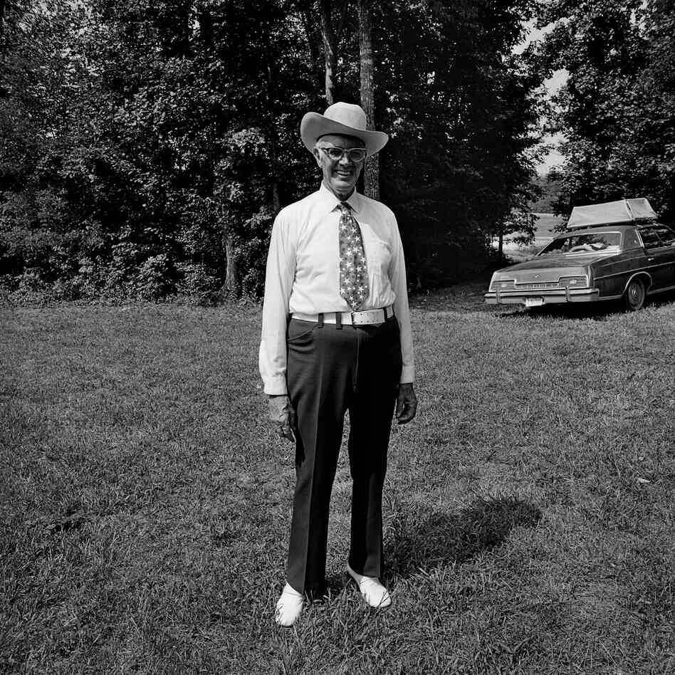 Charlie Monroe, Take It Easy Ranch, Callaway, Md., 1973. "Charlie Monroe worked with younger brother Bill as the Monroe Brothers before splitting up in 1938. Bill went on to stardom at the Grand Ole Opry, while Charlie worked smaller venues."
