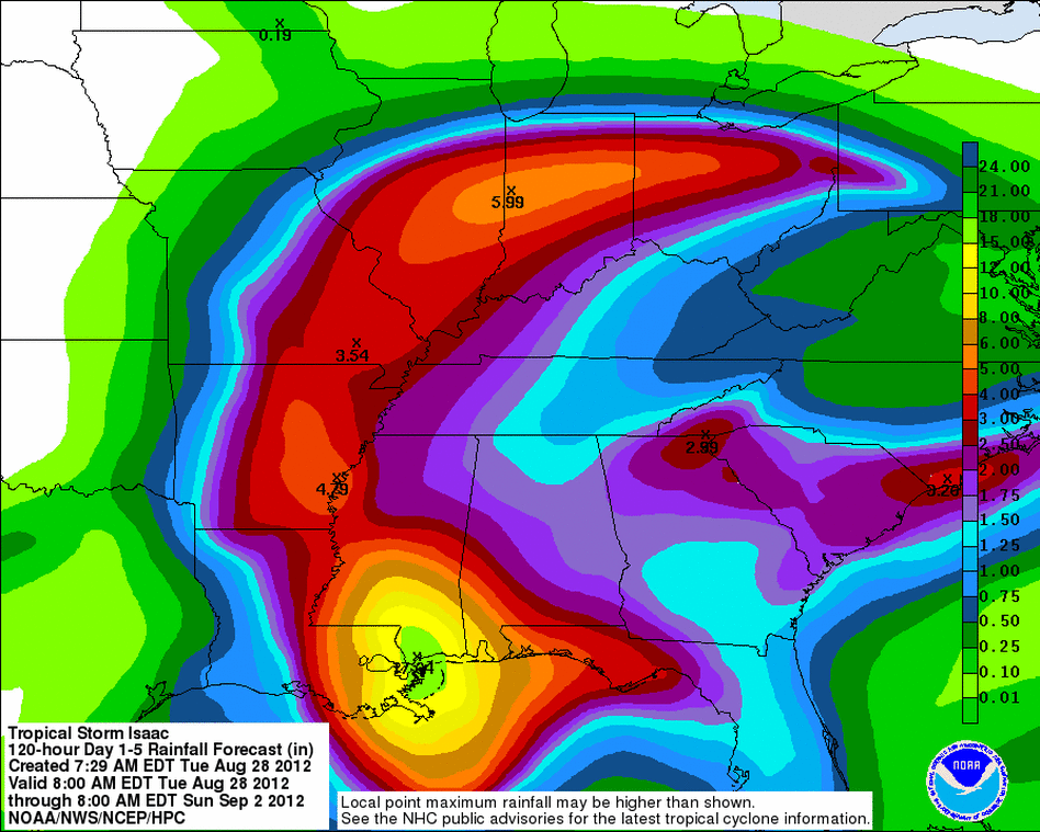 Rainfall prediction from the National Oceanic and Atmospheric Administration.